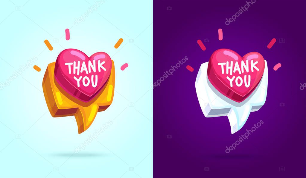 Cartoon sign Like. Vector illustration set followers. Thank you inscriptions