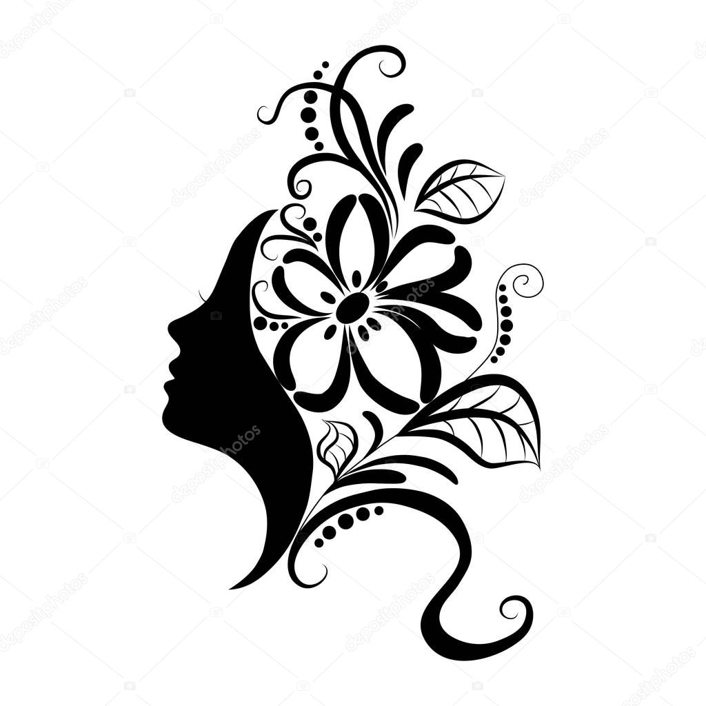 Beautiful girl face with sketch ornate