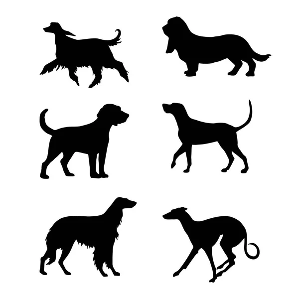 Dekoratif köpekler siluet tasarım kümesi — Stok Vektör