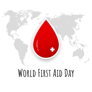 World First Aid Day concept. Vector illustration with world map on background
