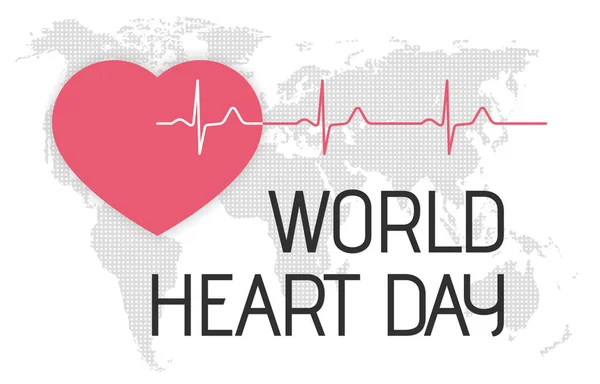 World heart day banner with pink heart and heartbeat line — Stock Vector