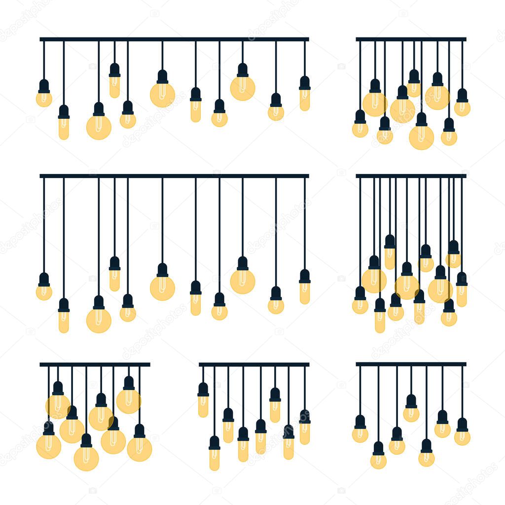 Modern chandeliers in flat cartoon style. Illustration isolated on white background
