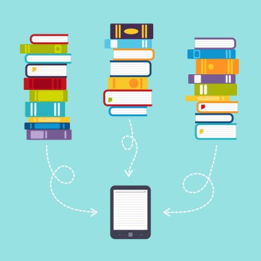 Kitapları e-kitabına indir. Bir elektronik kitapta bir sürü kitap var.