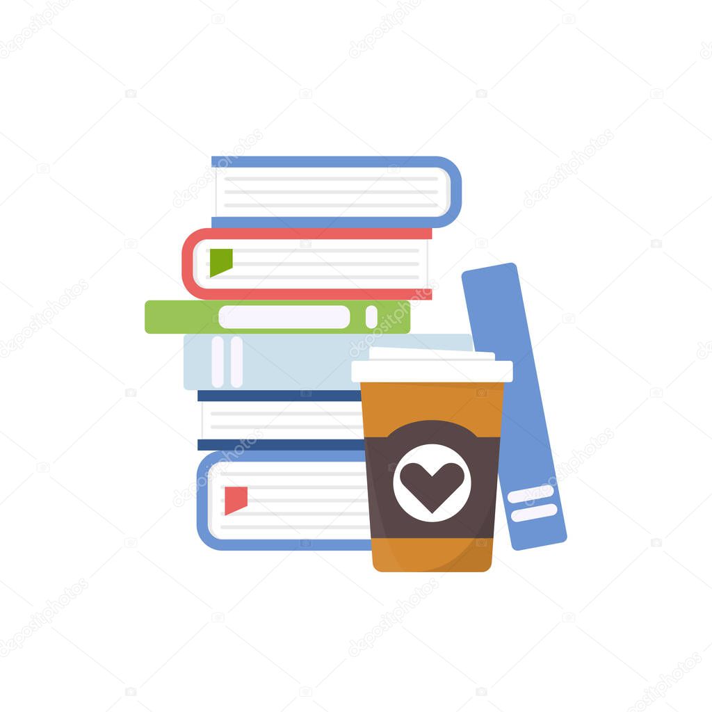 Stack of books and coffee. Vector illustration