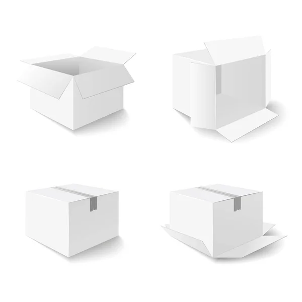 Σετ Από Χαρτόκουτα Απομίμηση Λευκού Κουτιού Λευκά Κουτιά Συσκευασίας Εικονογράφηση — Διανυσματικό Αρχείο