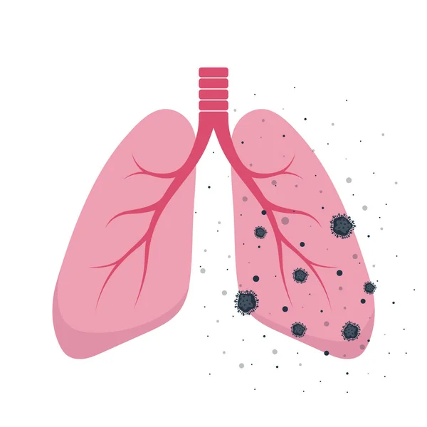 Influenza dell'icona del sistema respiratorio umano. Polmoni malati — Vettoriale Stock