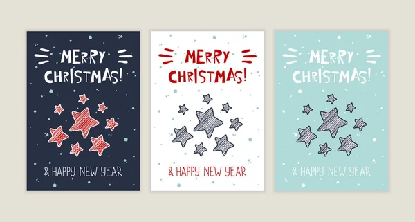 Navidad Año Nuevo Tarjeta Felicitación Vacaciones Invierno Con Estrellas — Vector de stock