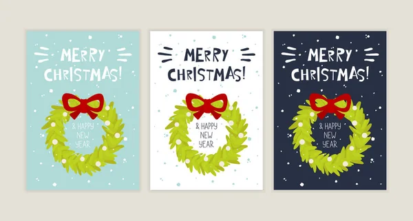 Feliz Navidad Feliz Año Nuevo Tarjetas Felicitación Vacaciones Invierno Con — Vector de stock