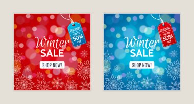 Kış Noel indirimi. Etiketli ve dekoratif ögeleri olan vektör pankartı