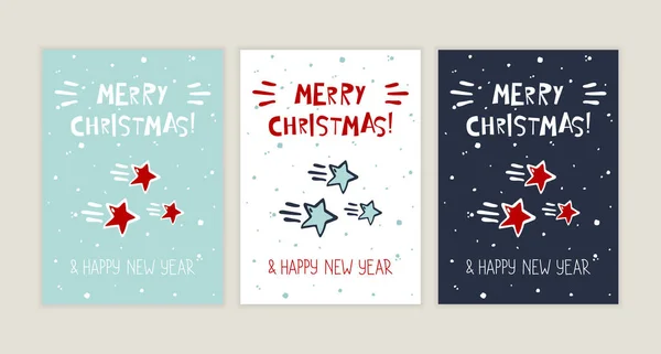 Feliz Navidad y Feliz Año Nuevo. Tarjeta de felicitación con estrellas — Vector de stock