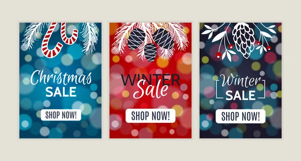 Noel, yeni yıl, kış indirimi afişi. Dekoratif elementlerle market afişi şablonu