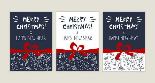 Feliz Navidad y Feliz Año Nuevo conjunto de tarjetas de felicitación. Tarjeta de felicitación, banner de vacaciones, póster web — Vector de stock