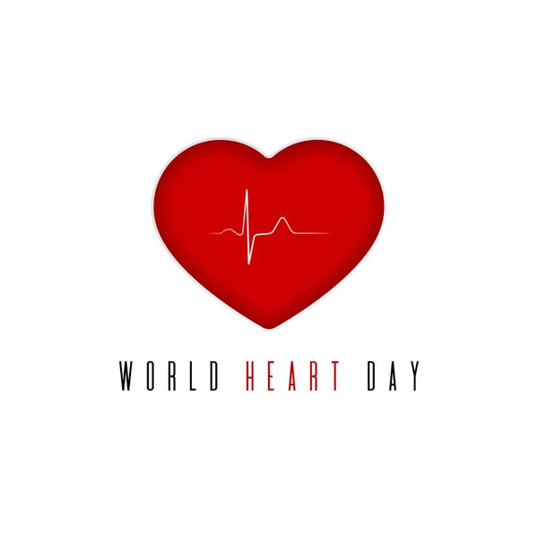 Cartaz do Dia Mundial do Coração. Ilustração do coração humano vermelho estilizado com pulso —  Vetores de Stock