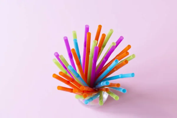 Colorful Straws Pink Background — Stock Photo, Image