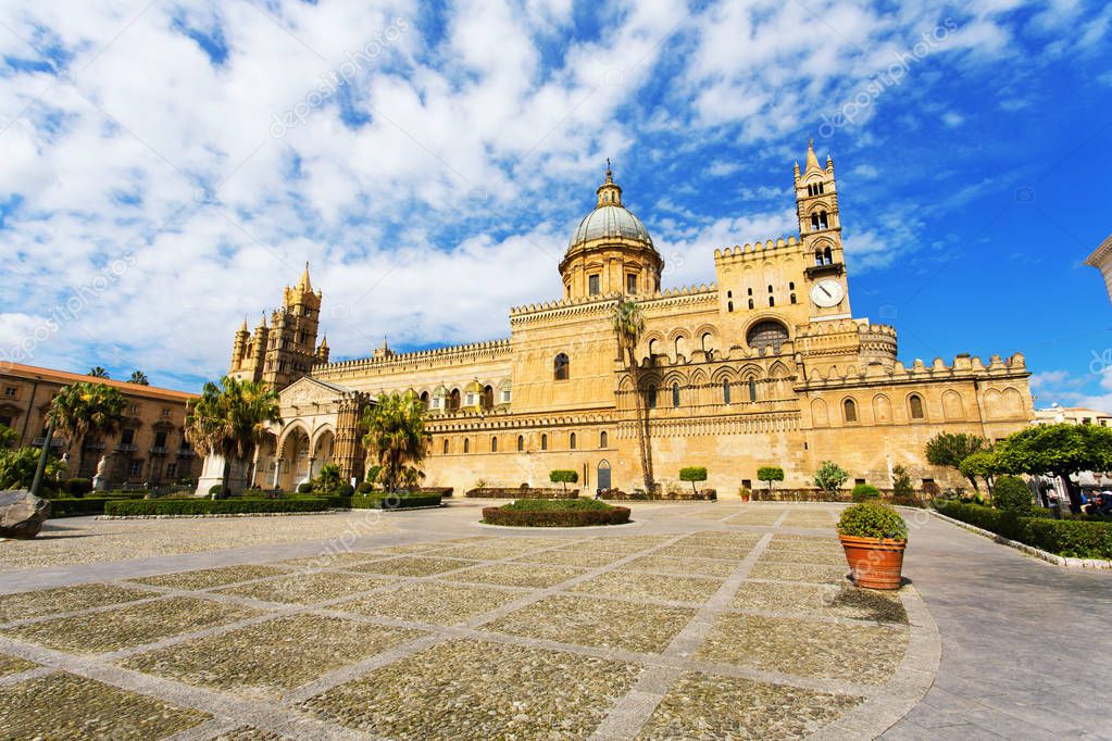 View of the facade of the Cathedral of Palermo, Sicily