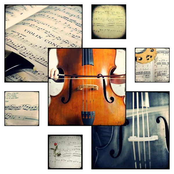 Collage av fotografier som skildrar musikaliska noter — Stockfoto