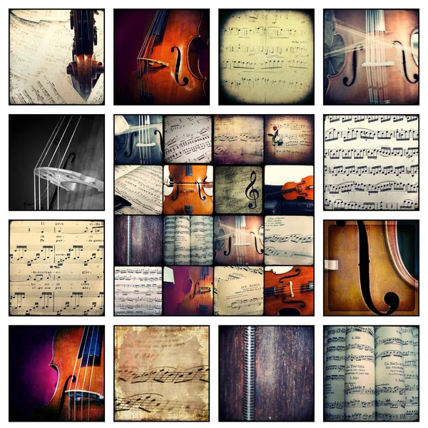 Collage of photographs depicting musical scores — Stock Photo, Image