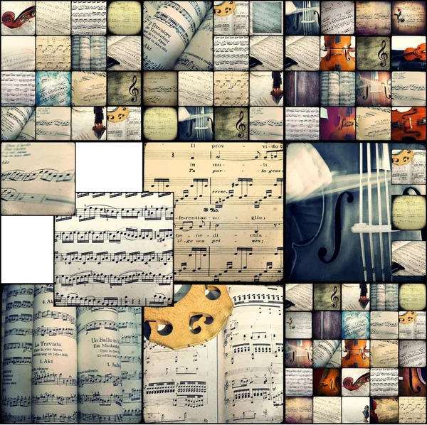 Κολάζ φωτογραφιών που απεικονίζουν μουσικές βαθμολογίες — Φωτογραφία Αρχείου