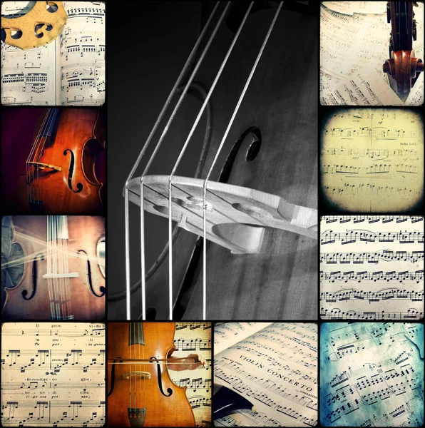 Collage of photographs depicting musical scores — Stock Photo, Image