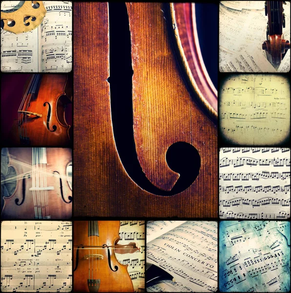 Collage van Foto's beeltenis van muzikale scores — Stockfoto
