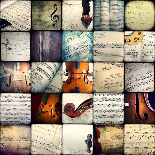 Collage van Foto's beeltenis van muzikale scores — Stockfoto