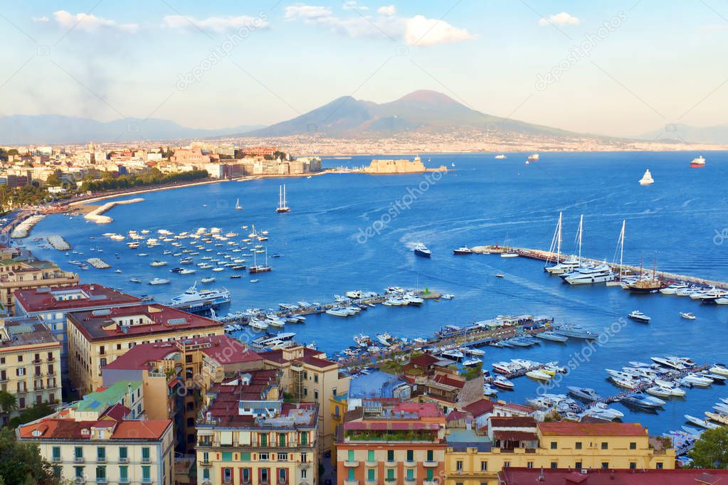 Panorama of Naples, view of the port in the Gulf of Naples