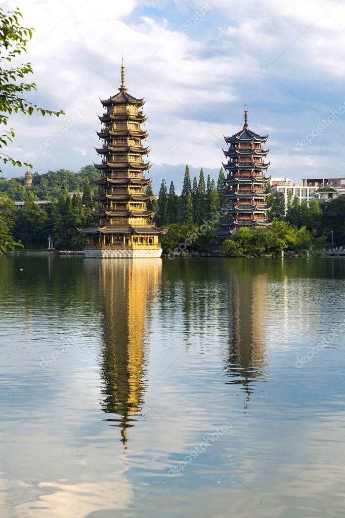 Sun and Moon Pagodas. Guilin, China