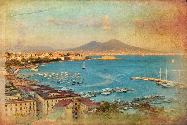 Panorama de Nápoles, vista para o porto no Golfo de Nápoles — Fotografia de Stock