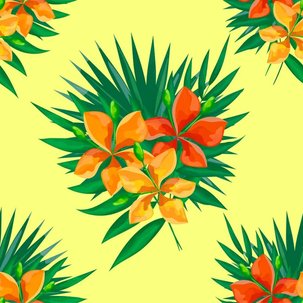 Contexte Botanique Fleurs Feuilles Exotiques Tropicales Motif Sans Couture Pour — Image vectorielle