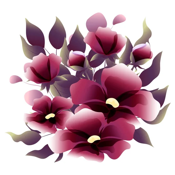 Ramo Flores Hojas Color Burdeos Conjunto Ramas Flores Cartel Floral — Vector de stock