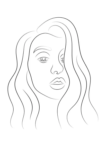 美しい少女の顔 ラインアートスタイルの女性の肖像画 若い女性を自由に描く 白い背景に独立したベクターイラスト — ストックベクタ
