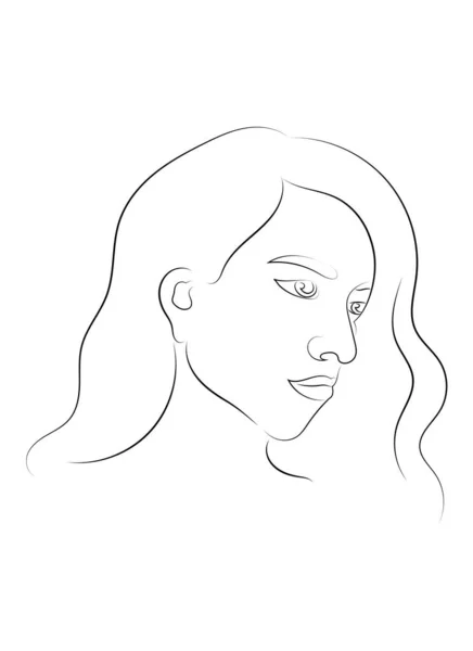 一个漂亮女孩的脸一个线条艺术风格的女人的肖像 手绘年轻女子 在白色背景上孤立的向量图 — 图库矢量图片