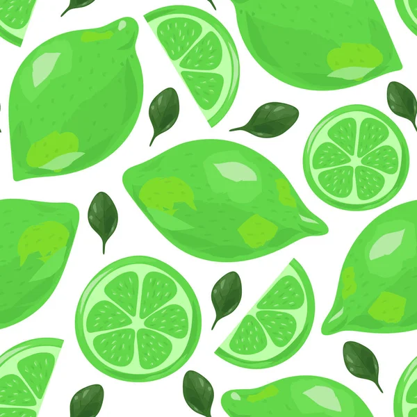 Juicy Fresh Limes Fruit Slices Summer Seamless Pattern Vector Illustration — Stock Vector