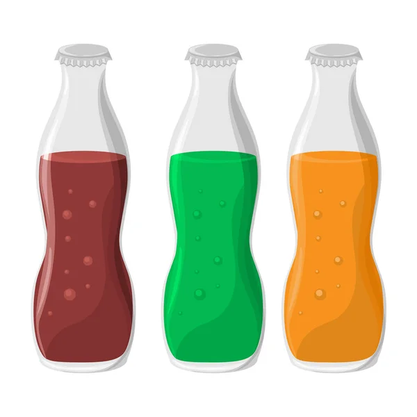 Soft Drink Bottles Orange Green Red Fizzy Drinks Vector Illustration — Stock Vector