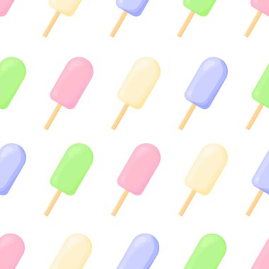 Renkli çizgi film dondurması. Kusursuz desen. Beyaz arkaplanda izole edilmiş vektör illüstrasyonu.