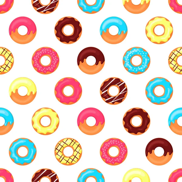 彩色卡通甜甜圈 无缝图案 在白色背景上孤立的向量图 — 图库矢量图片