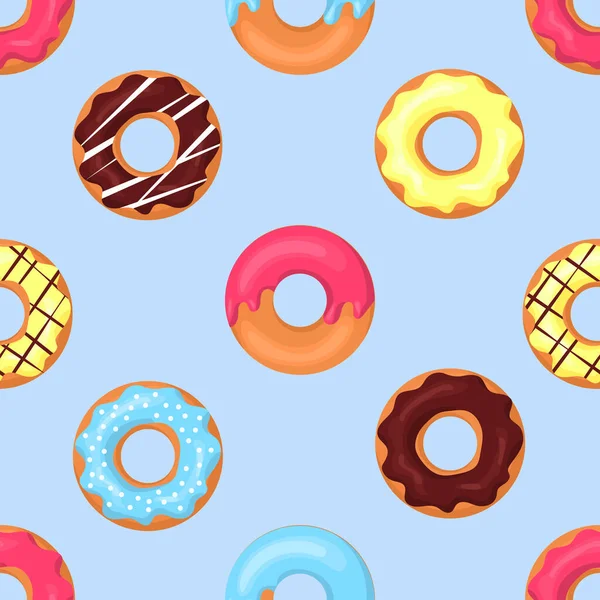Donuts Desenhos Animados Coloridos Padrão Sem Costura Ilustração Vetorial Isolada —  Vetores de Stock