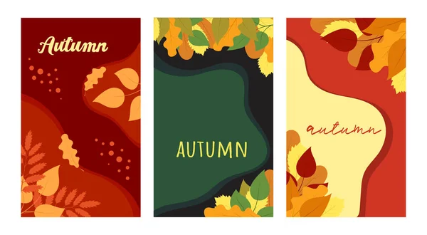 Conjunto Fundos Abstratos Outono Para Banners Folhetos Cartões Histórias Folhas — Vetor de Stock