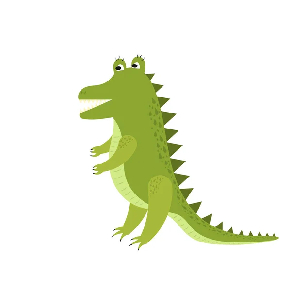 Cute Cartoon Crocodile Flat Vector Illustration Isolated White Background Element — Stock Vector