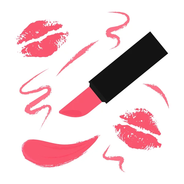 Rouge Lèvres Swatch Empreinte Des Lèvres Embrasse Illustration Cosmétique Mode — Image vectorielle