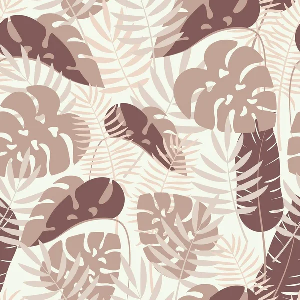Feuilles Tropicales Modèle Sans Couture Fond Délicat Dans Des Couleurs — Image vectorielle