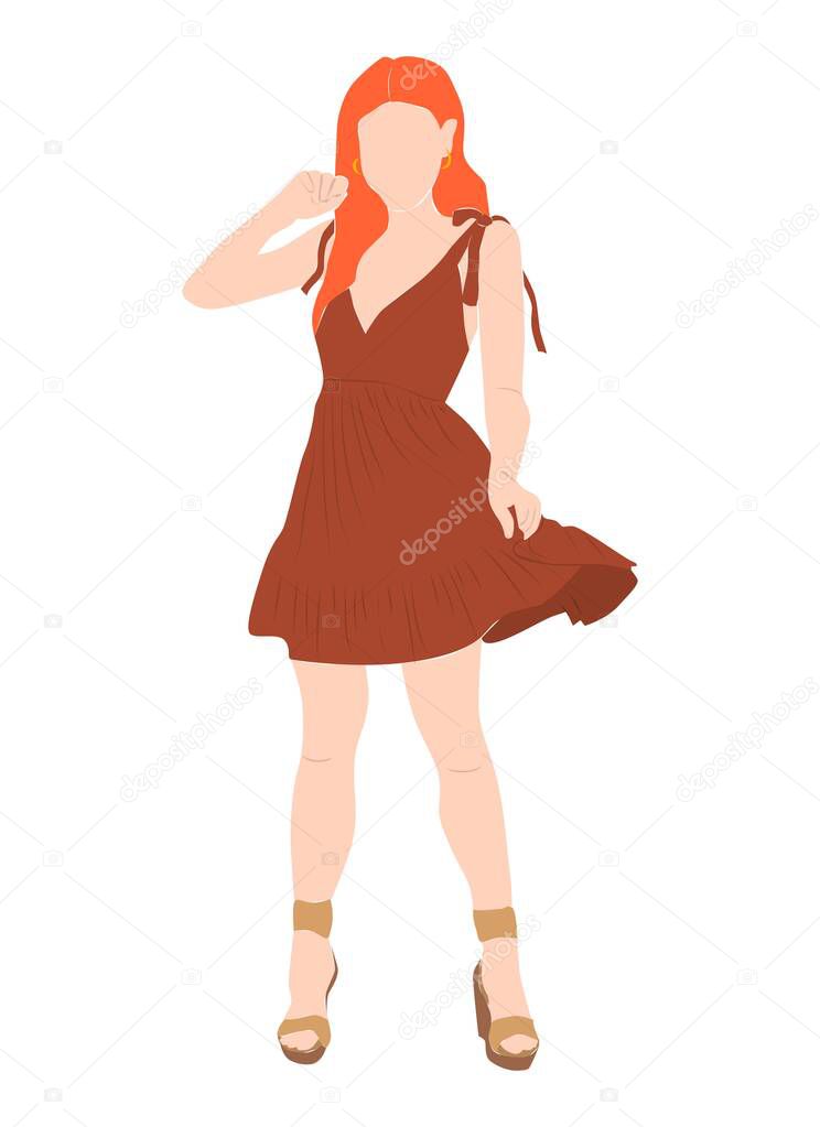Abstract woman on a white background. Young girl dressed in boho style dress. Full-length image of a man. Modern style. Vector illustration.