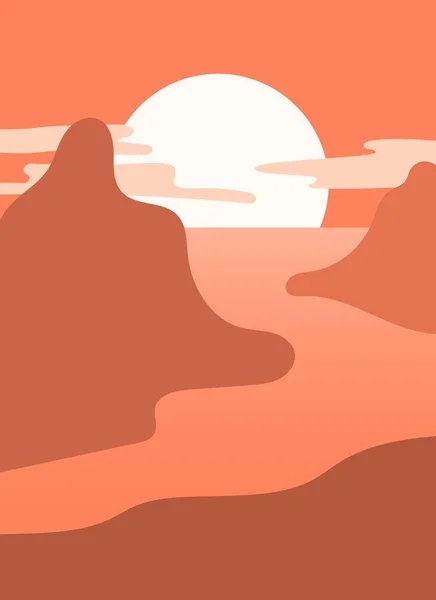 Abstrakter Hintergrund Mit Landschaft Berge Und Sonne Ästhetischer Und Minimalistischer — Stockvektor