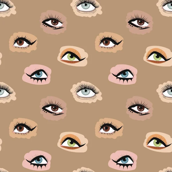 白い背景に目 シームレスなパターン 女の目だ アイメイク グラフィック 分離ベクトル図 — ストックベクタ