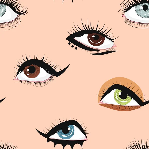 Ojos Sobre Fondo Blanco Patrón Sin Costuras Ojo Mujer Maquillaje — Vector de stock