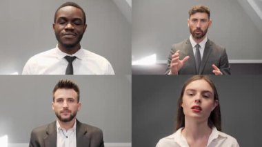 Yurtdışındaki iş arkadaşlarıyla görüntülü görüşme için video konferans teknolojisini kullanan çok uluslu bir grup. Sanal görüntülü sohbet sırasında danışman konuşuyor.