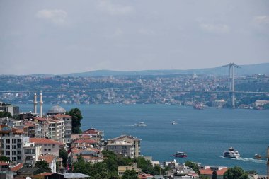 Istanbul, Türkiye - 24 Mayıs: Istanbul Türkiye'de Boğaz boyunca binalar görünümünü üzerinde 24 Mayıs 2018