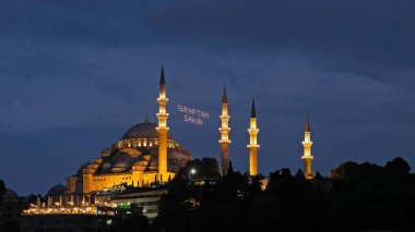 Istanbul, Türkiye - 29 Mayıs: Süleymaniye Camii, Istanbul Türkiye 2018 Mayıs 98, gece görünümü