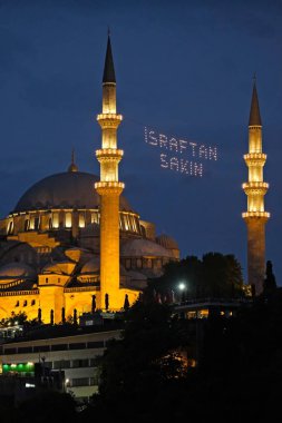 Istanbul, Türkiye - 29 Mayıs: Süleymaniye Camii, Istanbul Türkiye 2018 Mayıs 98, gece görünümü