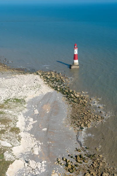 Beachey 苏塞克斯 7月23日 灯塔的看法在海滩之顶头在东部萨塞克斯在2018年7月23日 — 图库照片